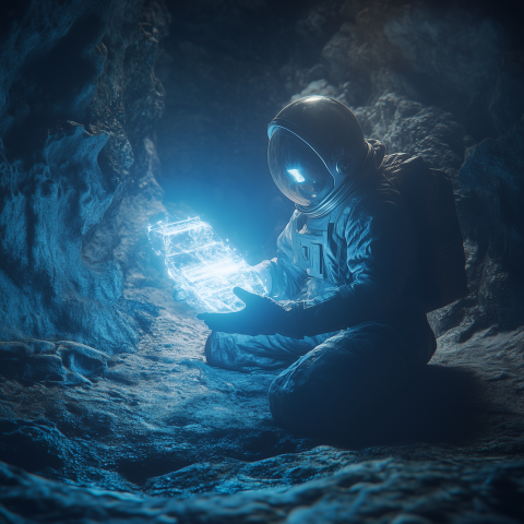 Astronaut Discovering Hologram in Alien Cave