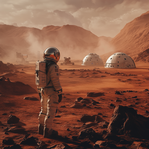 Astronaut Exploring Mars Base Settlement