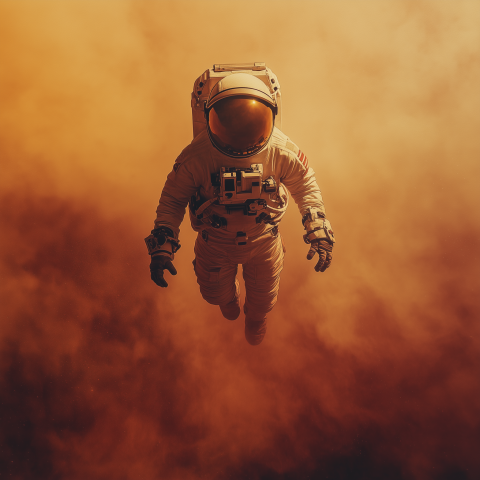 Astronaut Floating in Fiery Atmosphere
