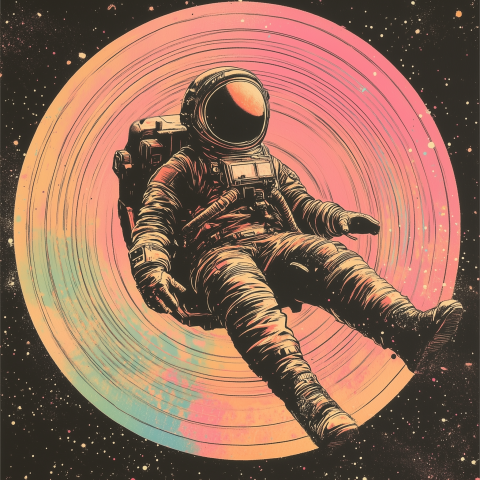 Astronaut Floating in Psychedelic Space Vortex