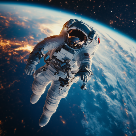 Astronaut Floating in Space Above Earth