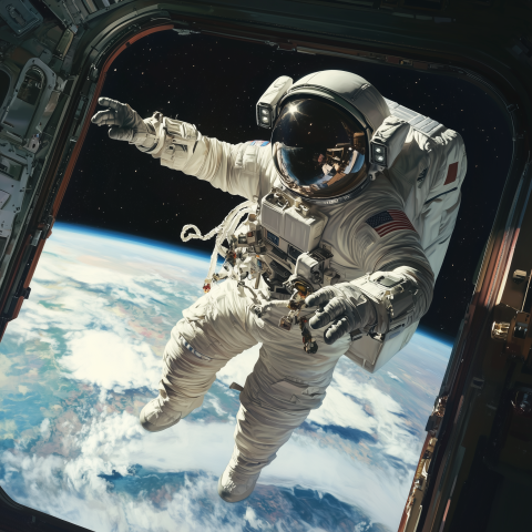Astronaut Floating Outside Space Station