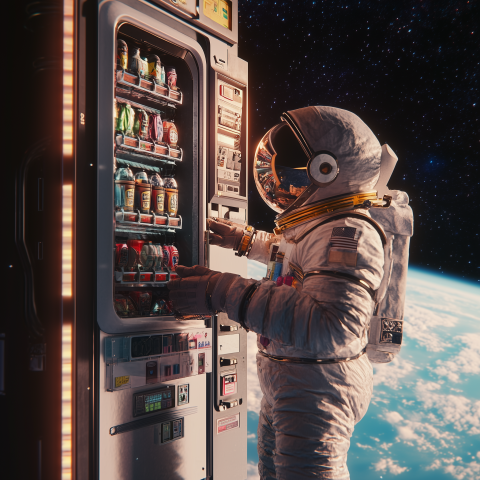 Astronaut Using Vending Machine in Space