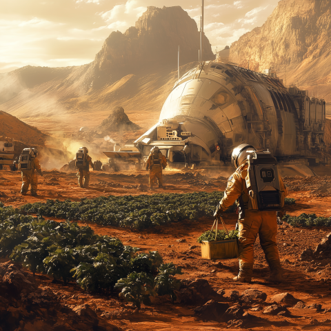 Astronauts Farming on Mars with Habitat Dome