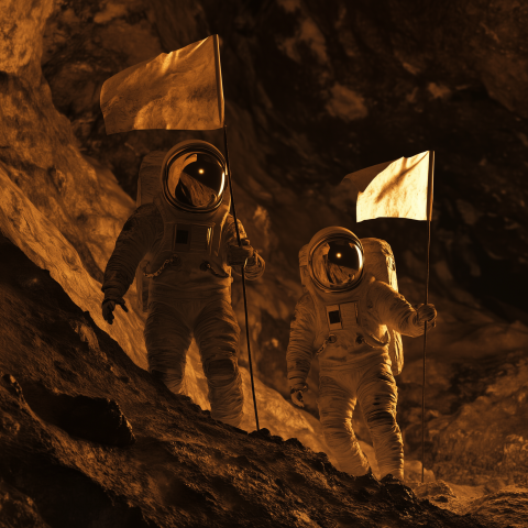 Astronauts Plant Flags in Subterranean Cavern
