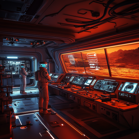 Astronauts Working Inside Mars Station