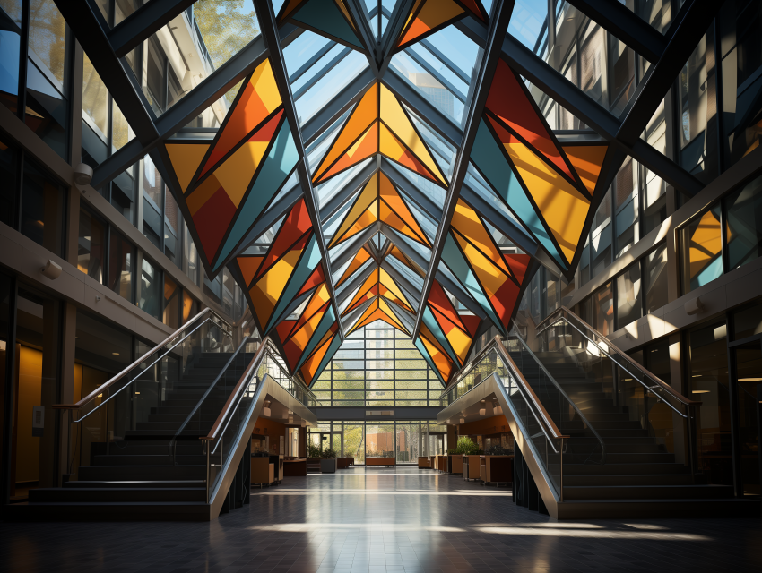 Atrium With Colorful Geometric Glass Ceiling