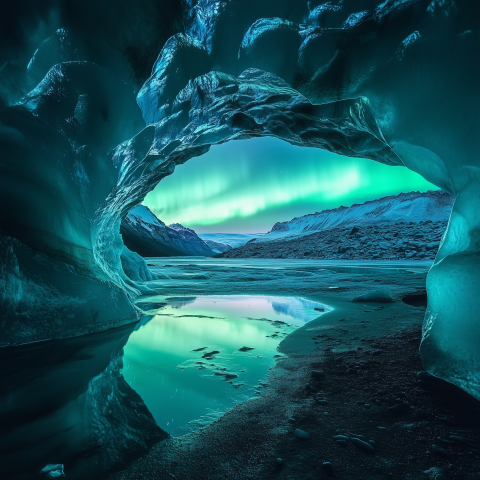 Aurora Borealis from Inside Ice Cave