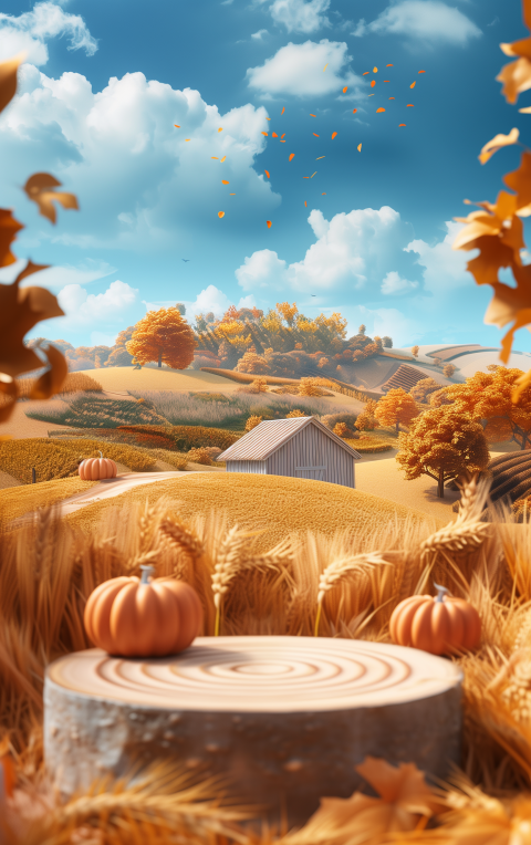 Autumn Countryside Display with Pumpkins and Barn