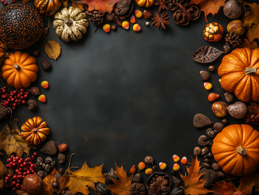 Autumn Harvest Frame with Pumpkins and Leaves
