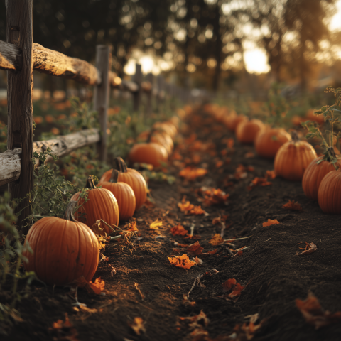 Autumn Pumpkin Patch at Sunset