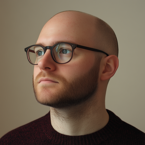 Bald Man with Glasses in Thoughtful Pose