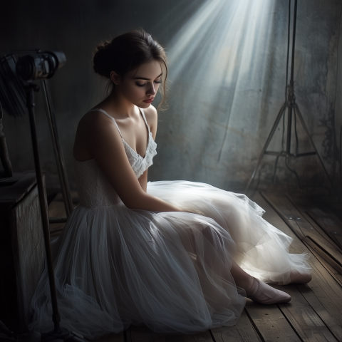 Ballerina Resting in Dramatic Light