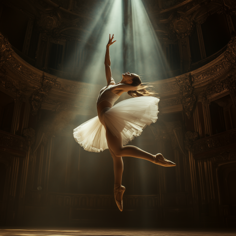 Ballet Dancer Leaping in Golden Spotlight