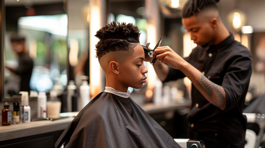 Barber Styling Hair in Modern Salon