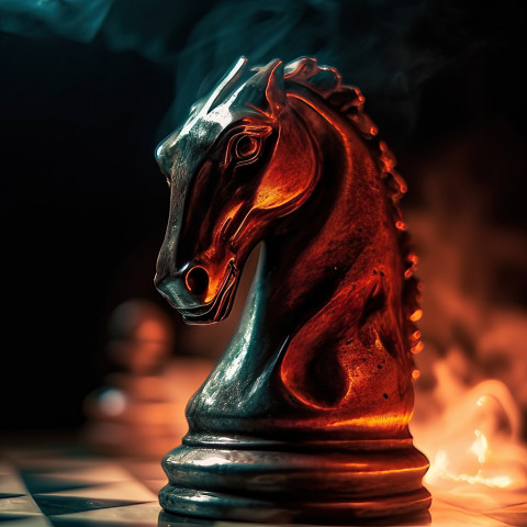 Knight Chess Piece Surrounded by Smoke