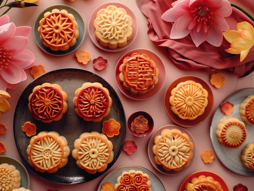 Beautifully decorated mooncakes