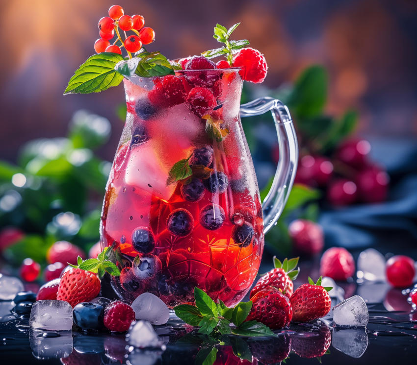 Refreshing berry iced tea in a pitcher