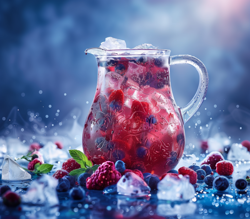 Refreshing berry iced tea in a pitcher