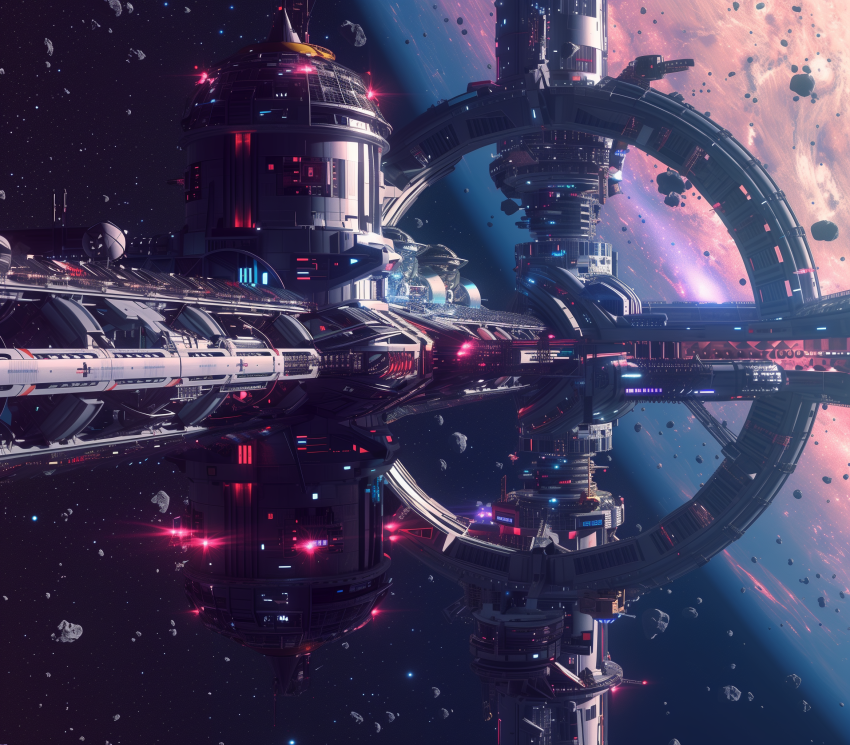 futuristic space station amidst interstellar exploration