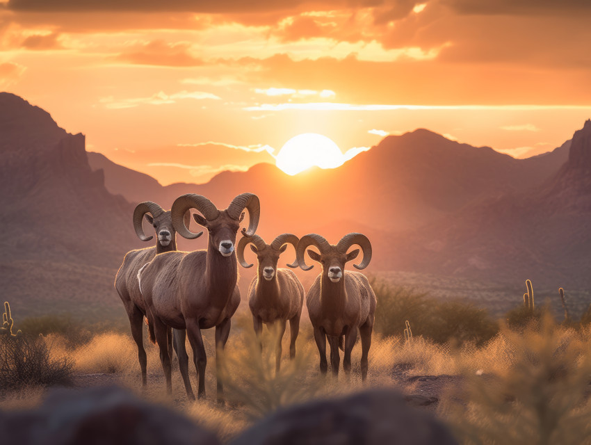 Bighorn sheep at sunset