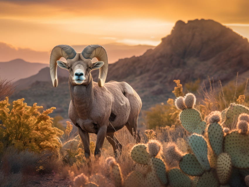 Bighorn sheep at sunset