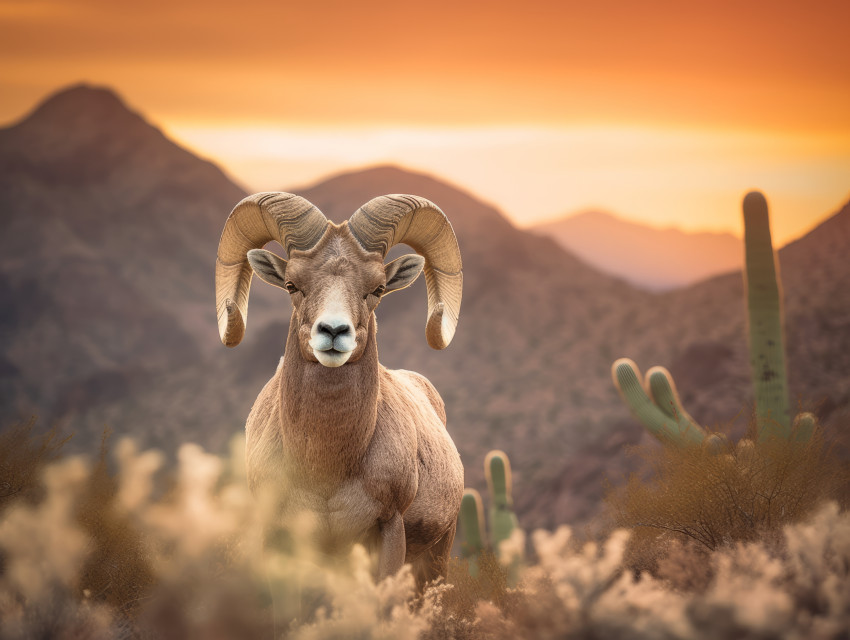 Bighorn sheep at sunset
