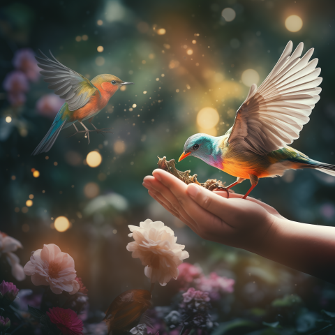 Bird Feeding in Garden