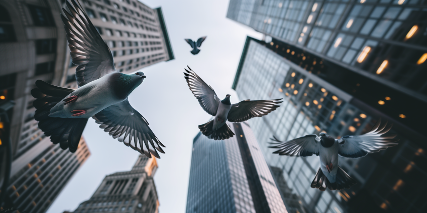 Birds Amidst City Skyscrapers