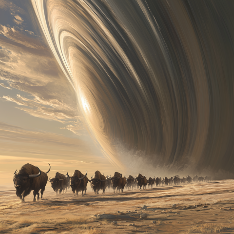 Bison Herd Marches Beneath Alien Sky