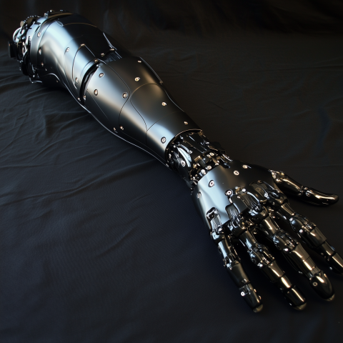 Black Robotic Arm with Mechanical Joints