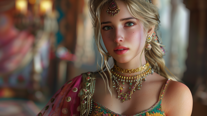 Blonde Beauty in Lehenga Choli
