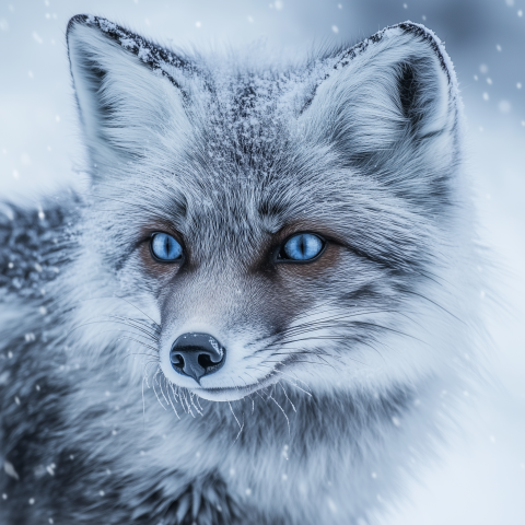 Blue-Eyed Arctic Fox in Snowfall