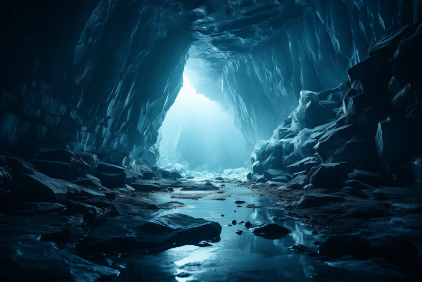 Blue Ice Cave with Reflective Floor