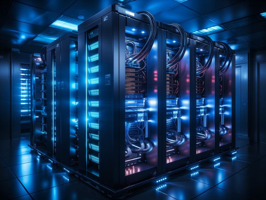 Blue-Lit Server Room Racks