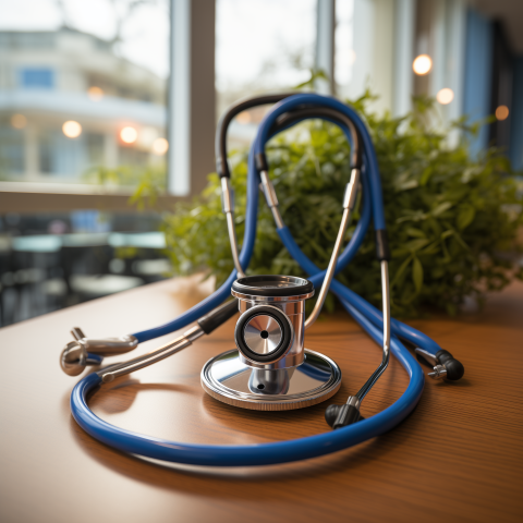 Royal Blue Stethoscope on Table
