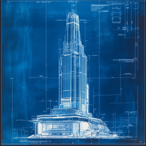 Blueprint Design of a Futuristic Skyscraper