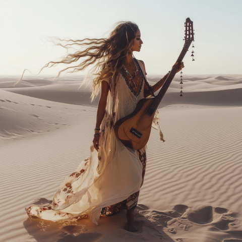 Bohemian Musician in Desert Dunes