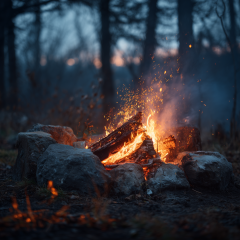 Bonfire in a Forest at Dusk