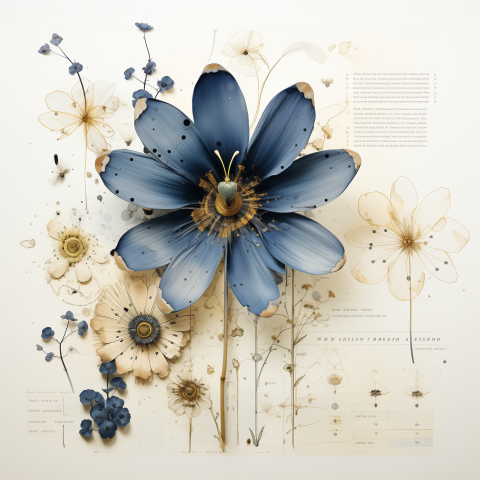 Botanical Art of Blue and Cream Flowers