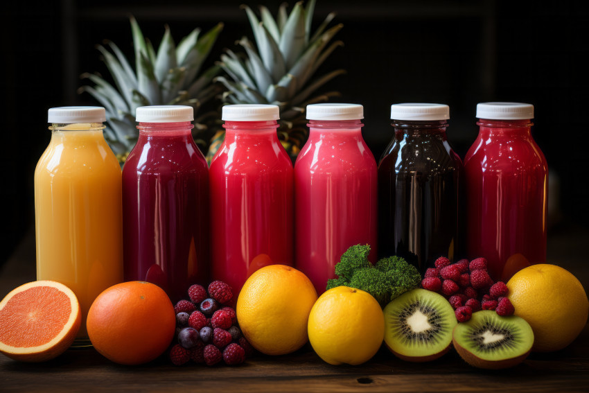 Bottles of fruit and vegetable juices