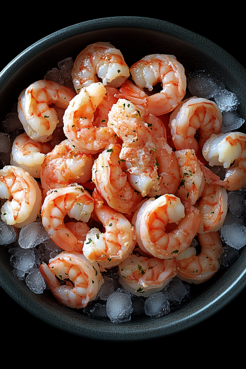Bowl of Chilled Shrimp on Ice