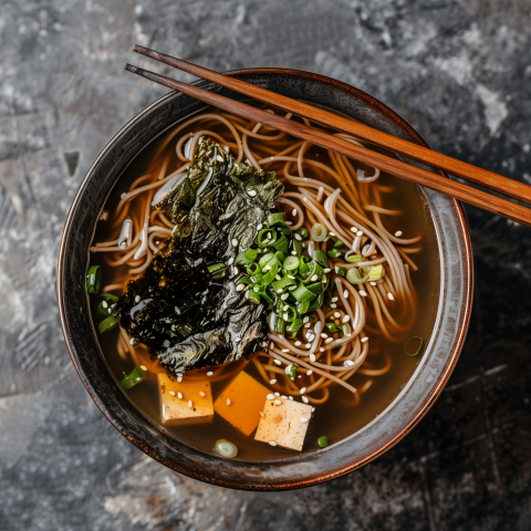 Bowl of Miso Soup with Soba Noodles