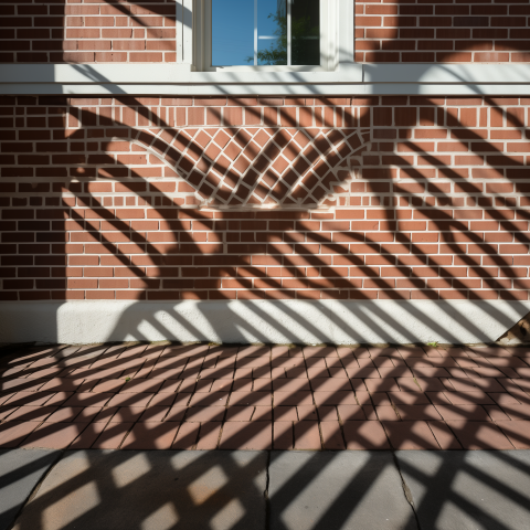 Brick Facade with Window and Lattice Shadows