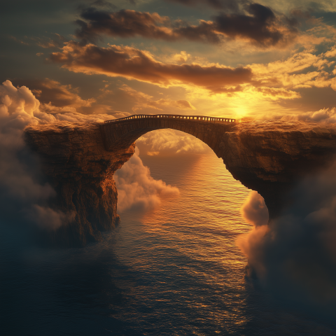Bridge of Stone Over Clouds at Sunset