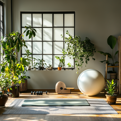 Bright Home Gym with Indoor Plants