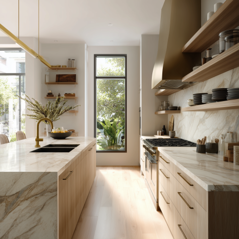 Bright Modern Kitchen with Marble Island