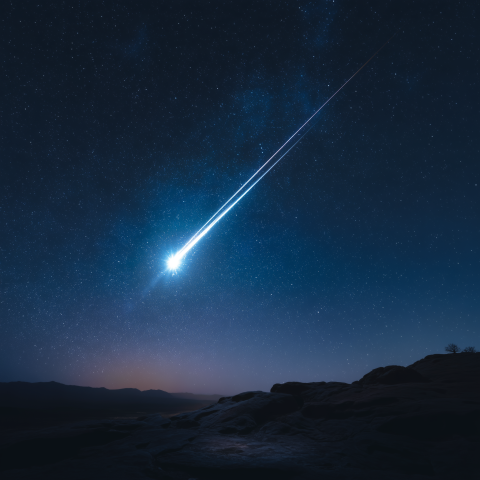 Bright Shooting Star Over Night Landscape