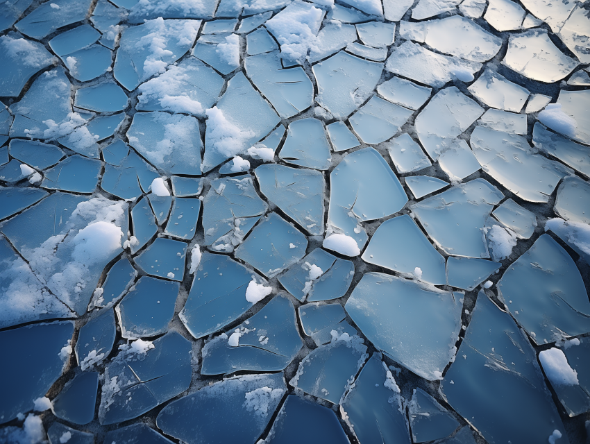 Broken Ice Sheets on Frozen Lake