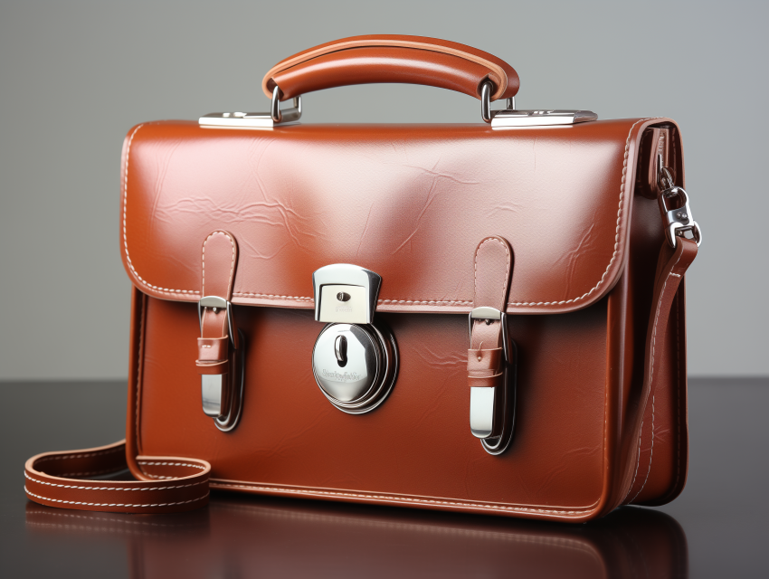 Sleek Brown Leather Briefcase with Silver Lock